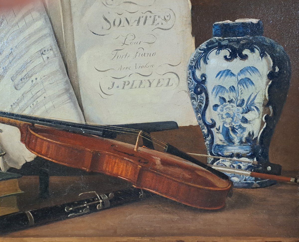 Ecole Française du début XIXème siècle - Huile sur Toile - Nature morte - allégorie aux arts-photo-4