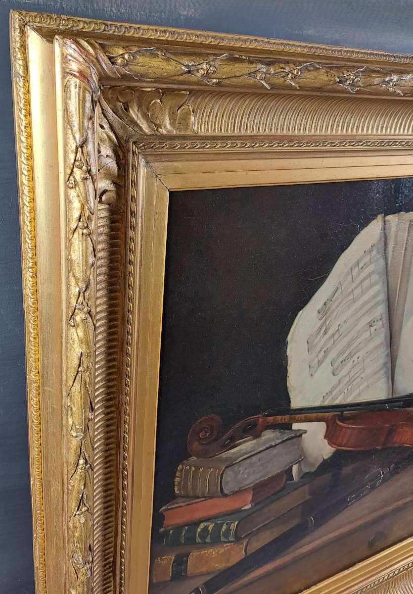 Ecole Française du début XIXème siècle - Huile sur Toile - Nature morte - allégorie aux arts-photo-5