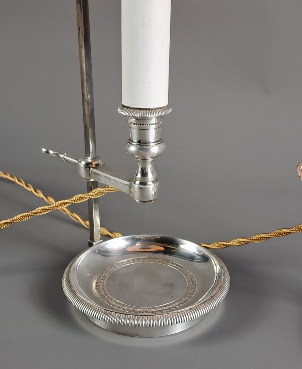 Pair Of Louis XVI Style Silver-plated Bronze Bouillotte Lamps-photo-2