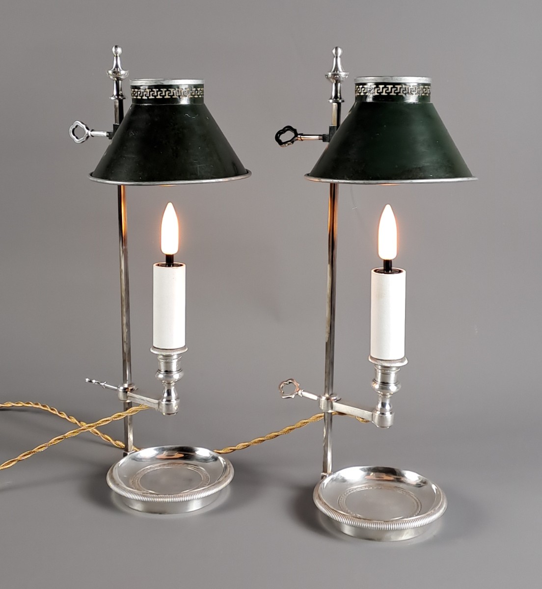 Pair Of Louis XVI Style Silver-plated Bronze Bouillotte Lamps