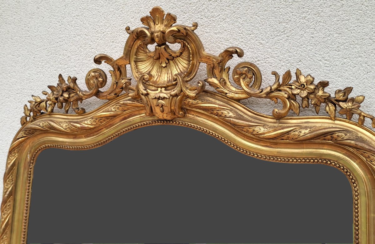 Large Louis XV Style Rocaille Mirror In Wood And Gilded Stucco-photo-2