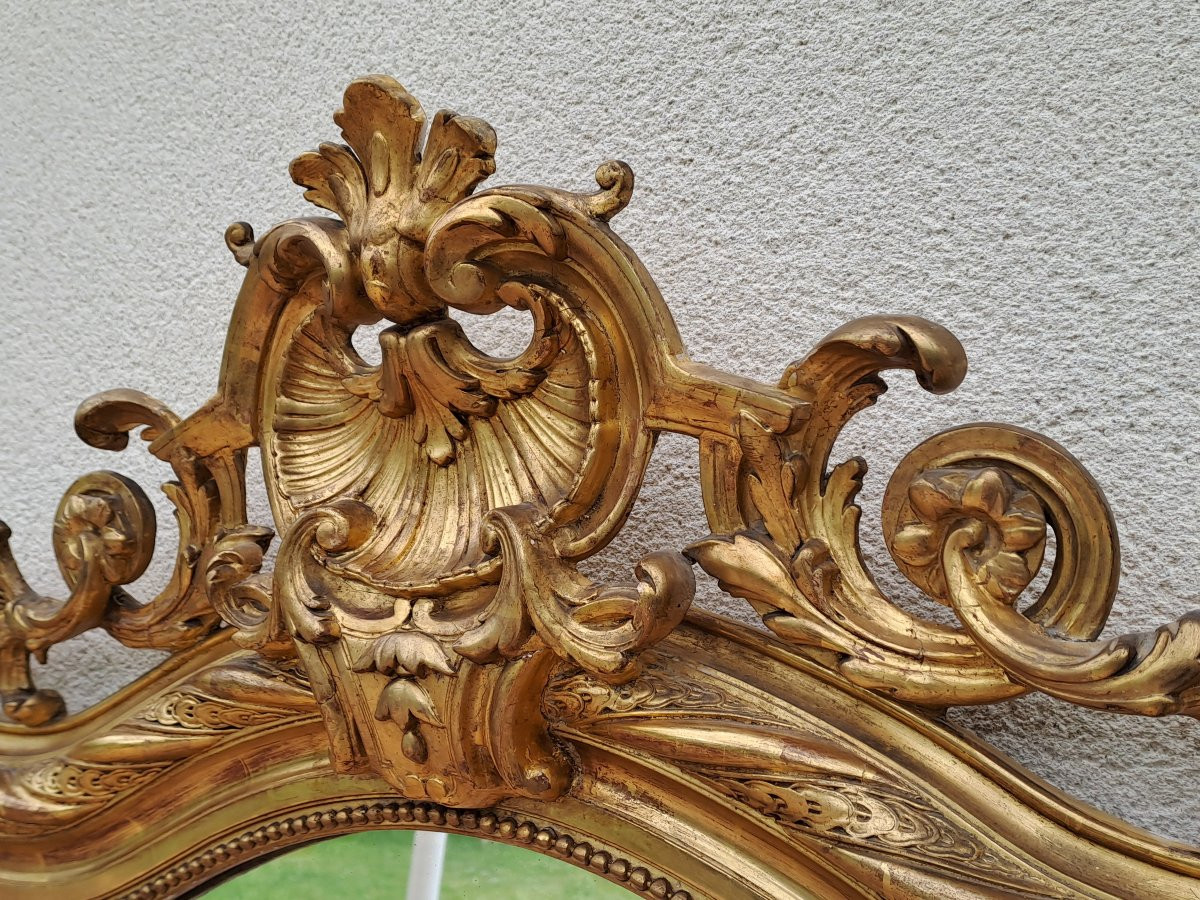 Large Louis XV Style Rocaille Mirror In Wood And Gilded Stucco-photo-3