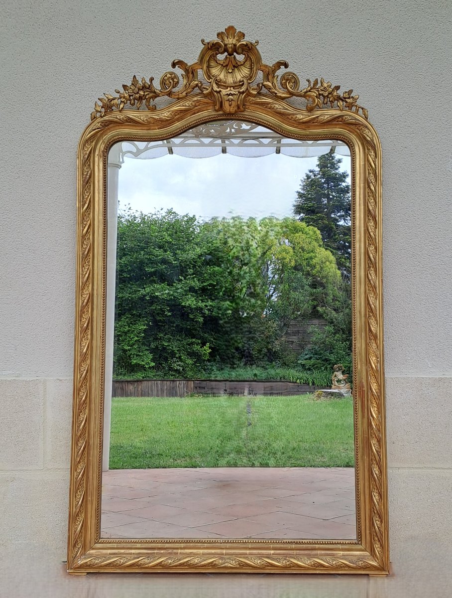 Large Louis XV Style Rocaille Mirror In Wood And Gilded Stucco-photo-1