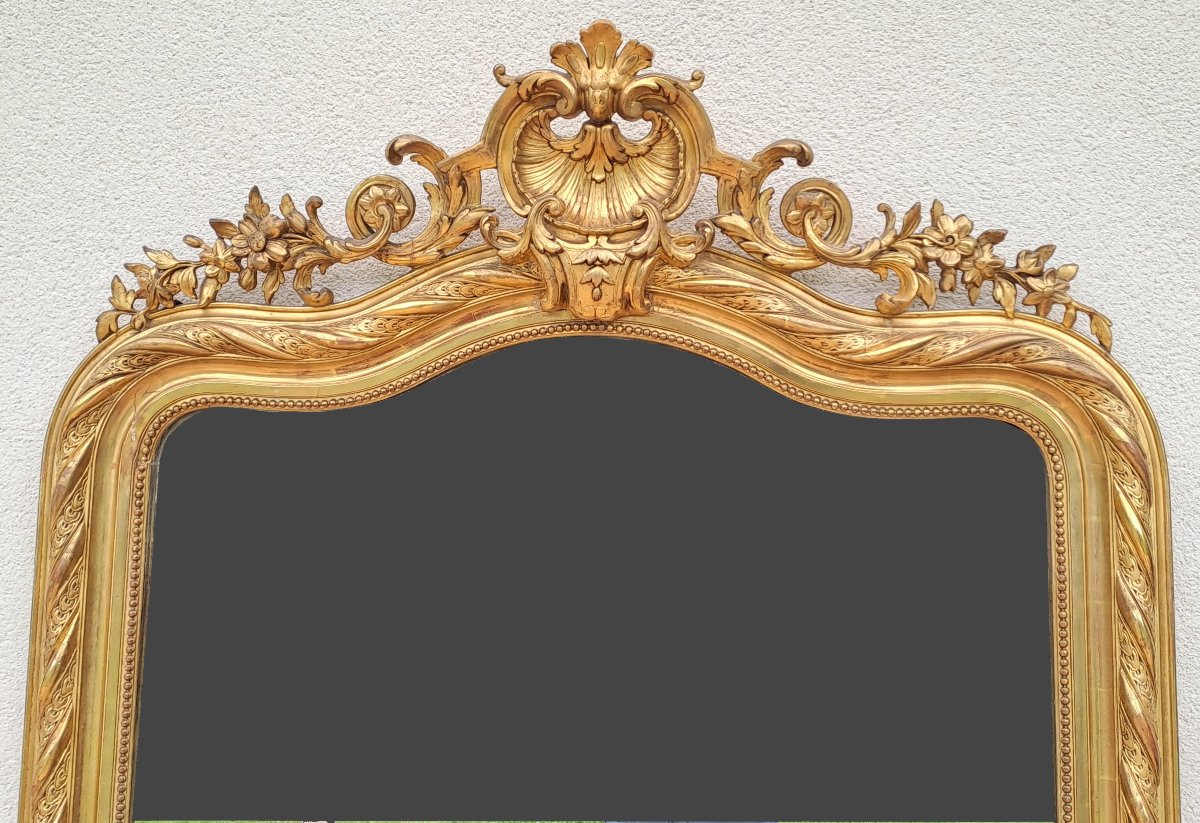 Large Louis XV Style Rocaille Mirror In Wood And Gilded Stucco-photo-4