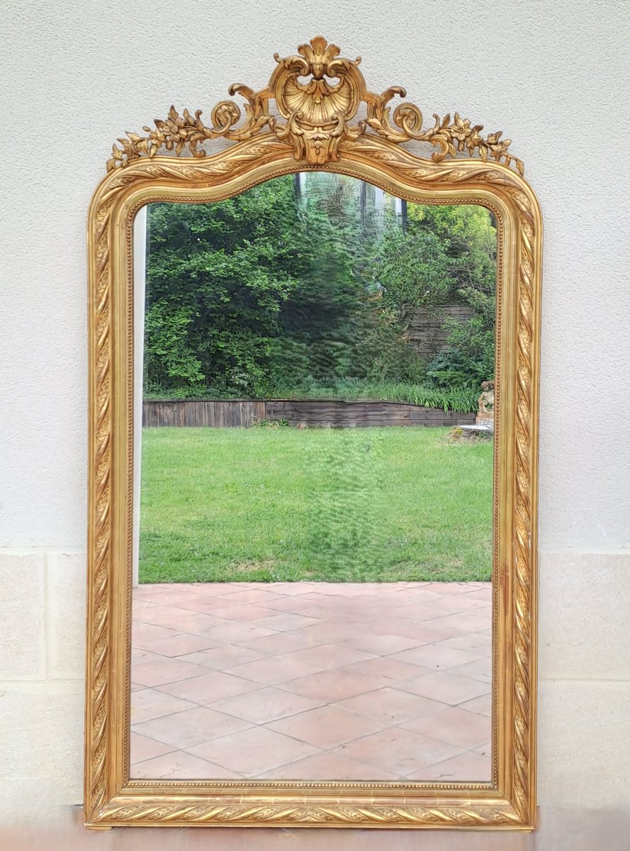 Large Louis XV Style Rocaille Mirror In Wood And Gilded Stucco-photo-5