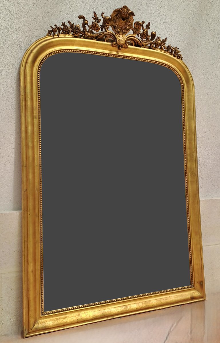 Large Louis Philippe Mirror In Wood And Gilded Stucco-photo-3