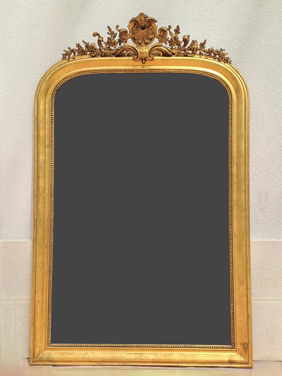 Large Louis Philippe Mirror In Wood And Gilded Stucco