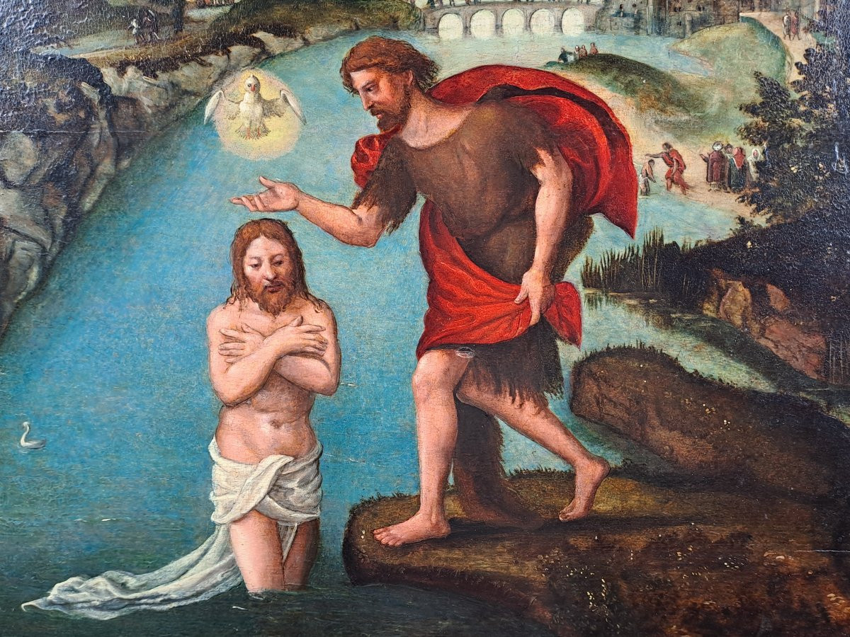 Importante Ecole Flamande du XVIème siècle – Baptême du christ – Entourage de Lucas Gassel-photo-3