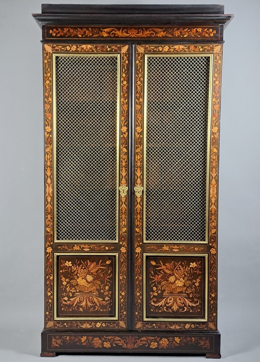 Napoleon III Bookcase In Ebony And Floral Marquetry-photo-2