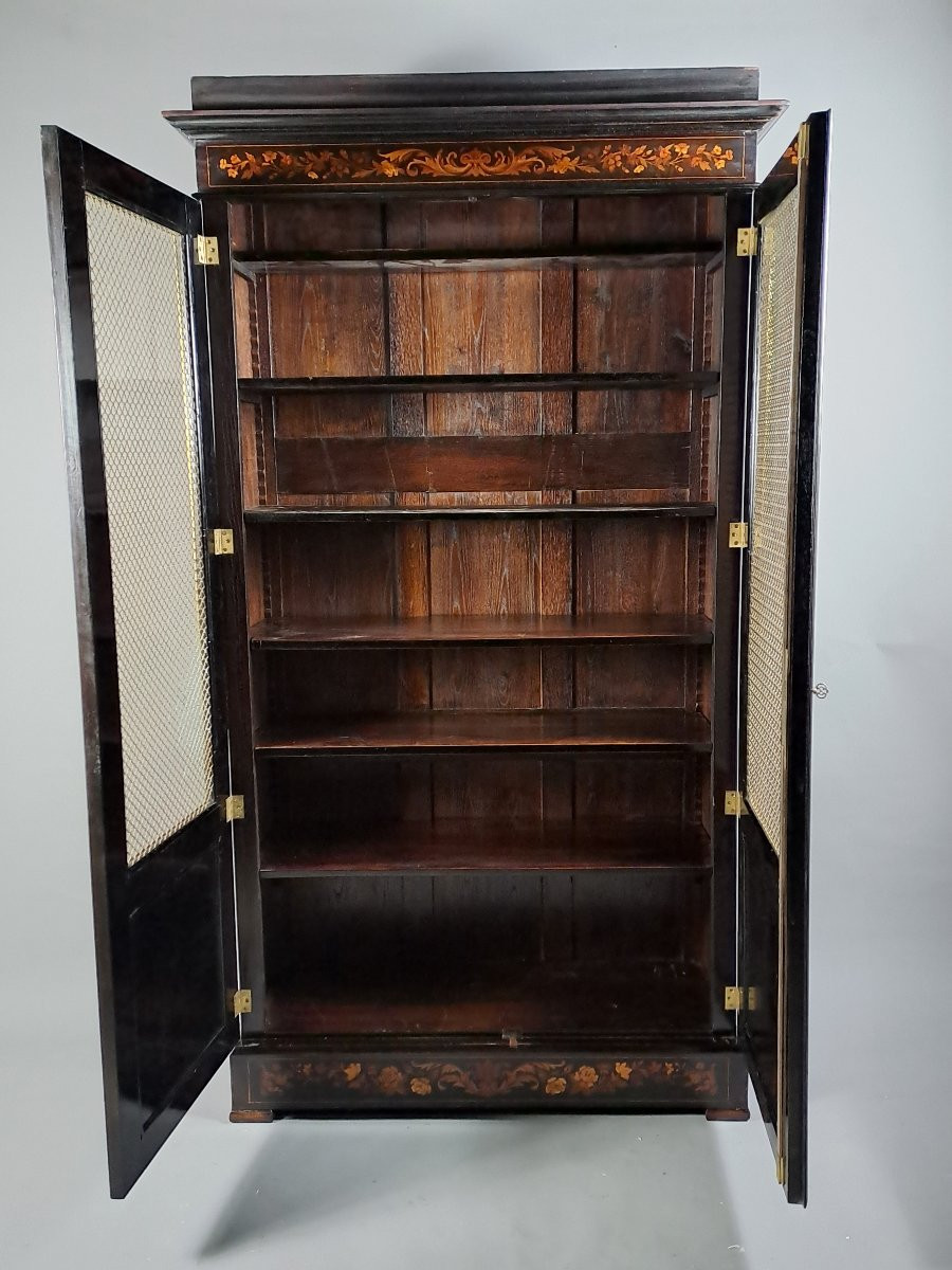 Napoleon III Bookcase In Ebony And Floral Marquetry-photo-5
