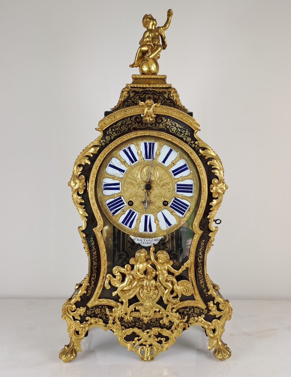 Louis XIV Period Cartel In Marquèterie Boulle Signed Henry Balthazar In Paris