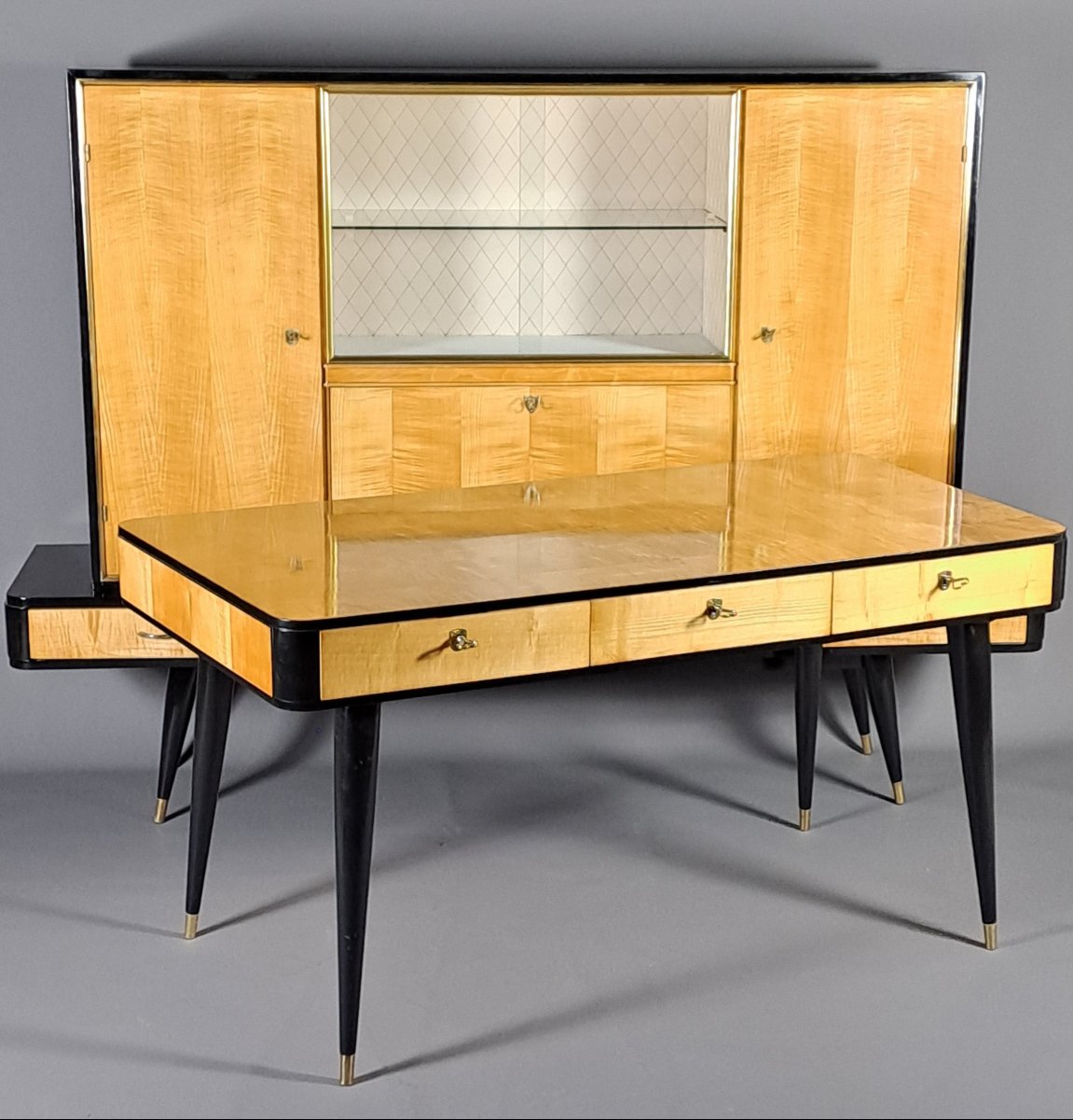 Rare ensemble de bureau – bibliothèque, bureau, fauteuils – design des années 50-photo-4