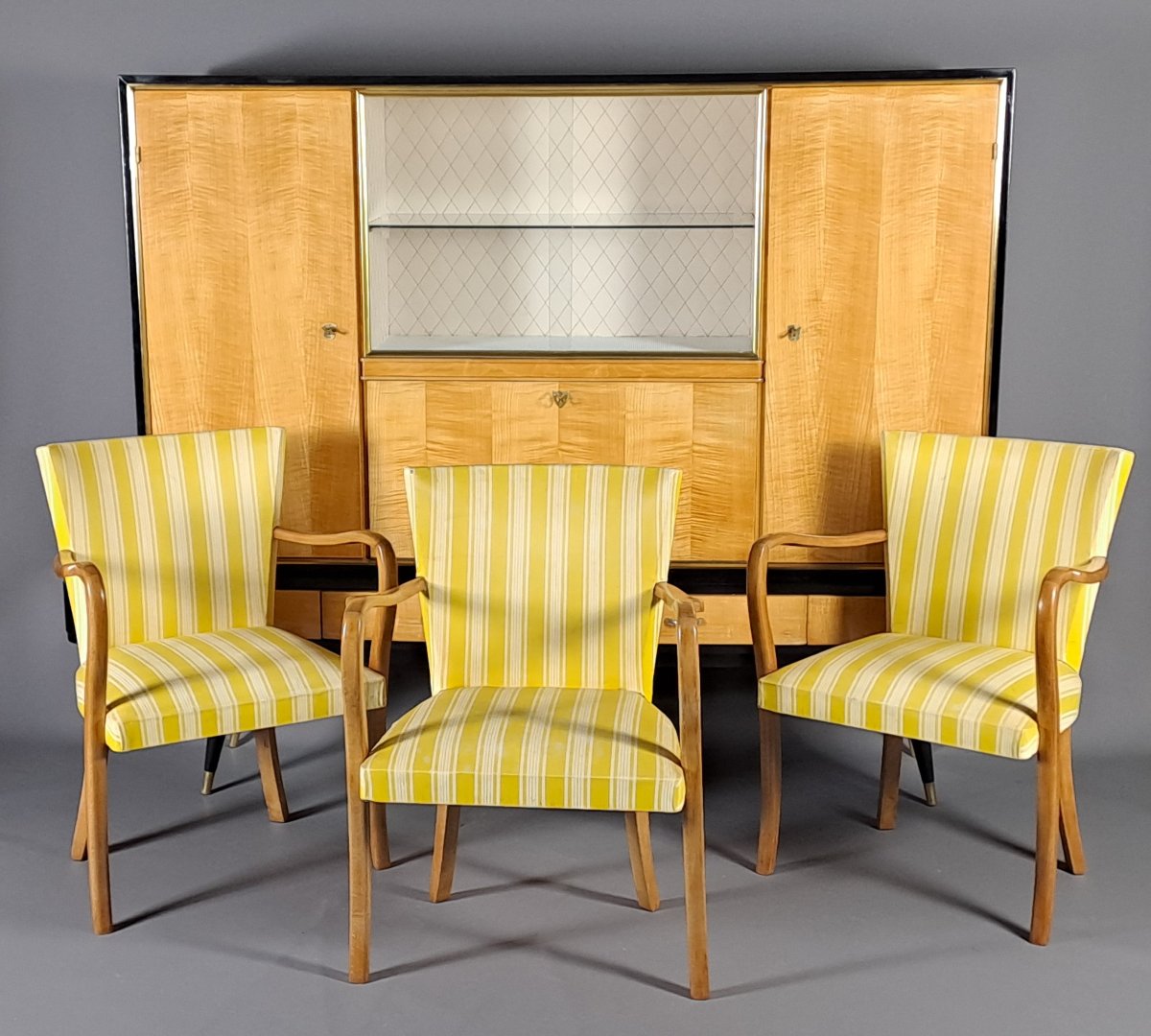 Rare ensemble de bureau – bibliothèque, bureau, fauteuils – design des années 50-photo-8