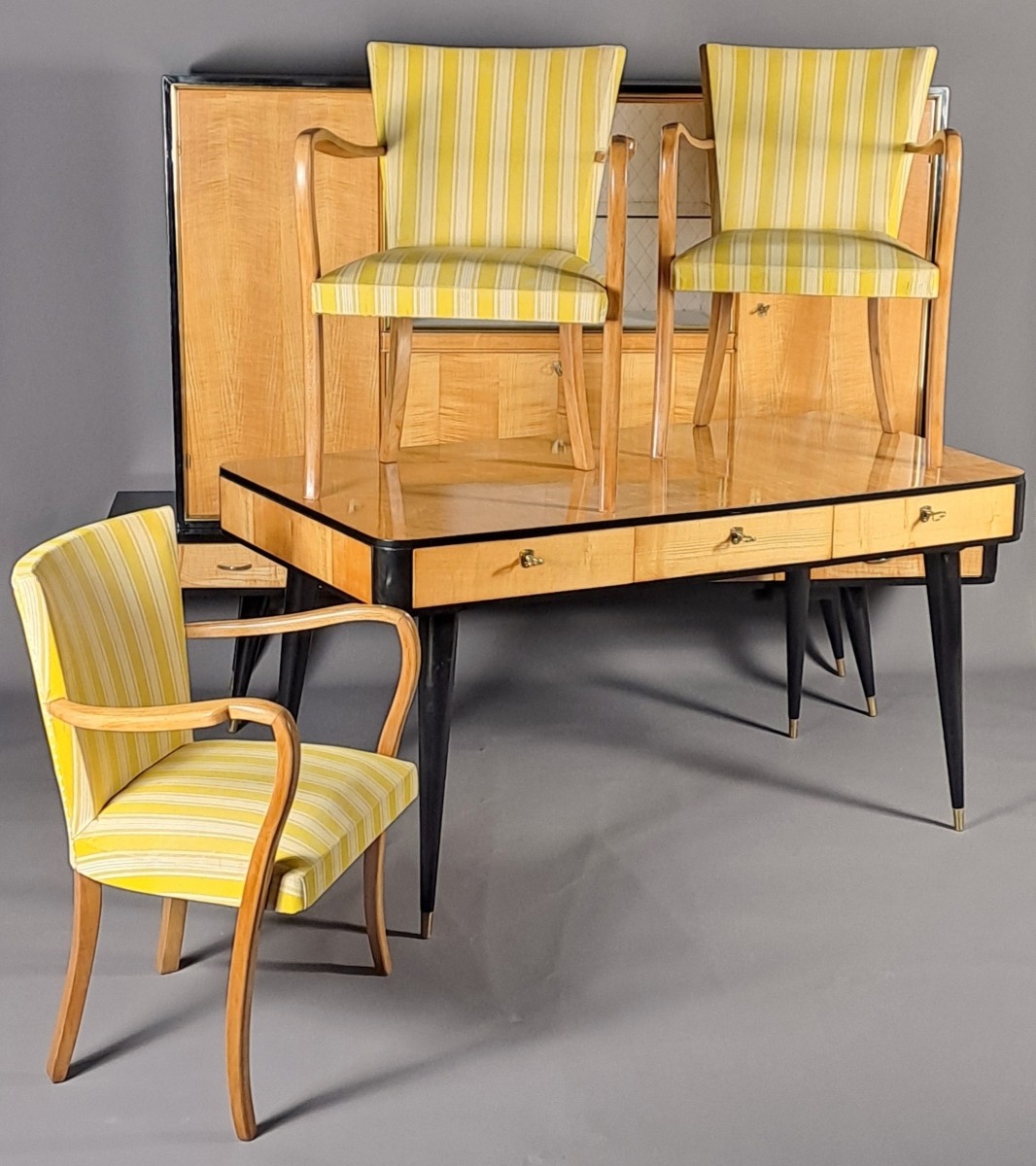 Rare ensemble de bureau – bibliothèque, bureau, fauteuils – design des années 50