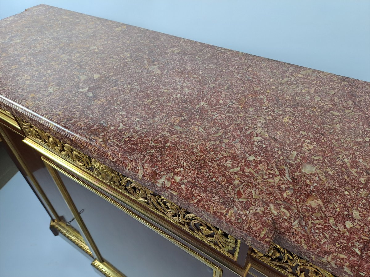 Important meuble d’appui estampillé Henry Dasson en acajou et bronze doré-photo-3