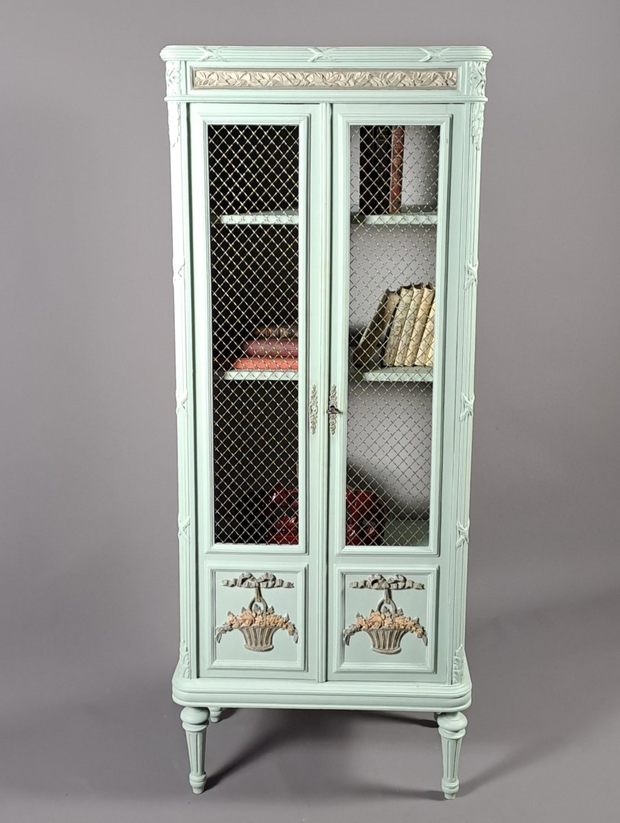 Petite bibliothèque de style Louis XVI en bois laqué-photo-3