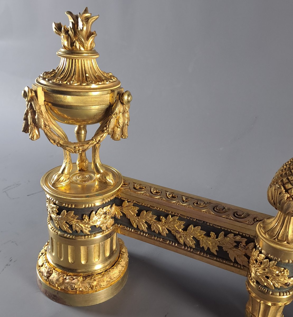 Pair Of Louis XVI Ormolu And Patinated Andirons-photo-5