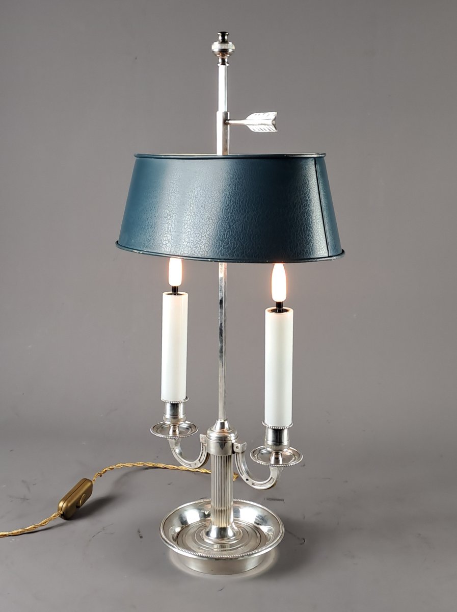 Lampe bouillotte de style Louis XVI en bronze argenté-photo-2