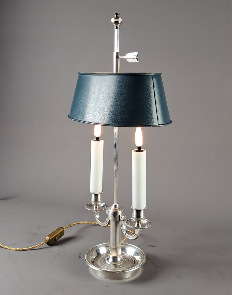 Lampe bouillotte de style Louis XVI en bronze argenté-photo-3