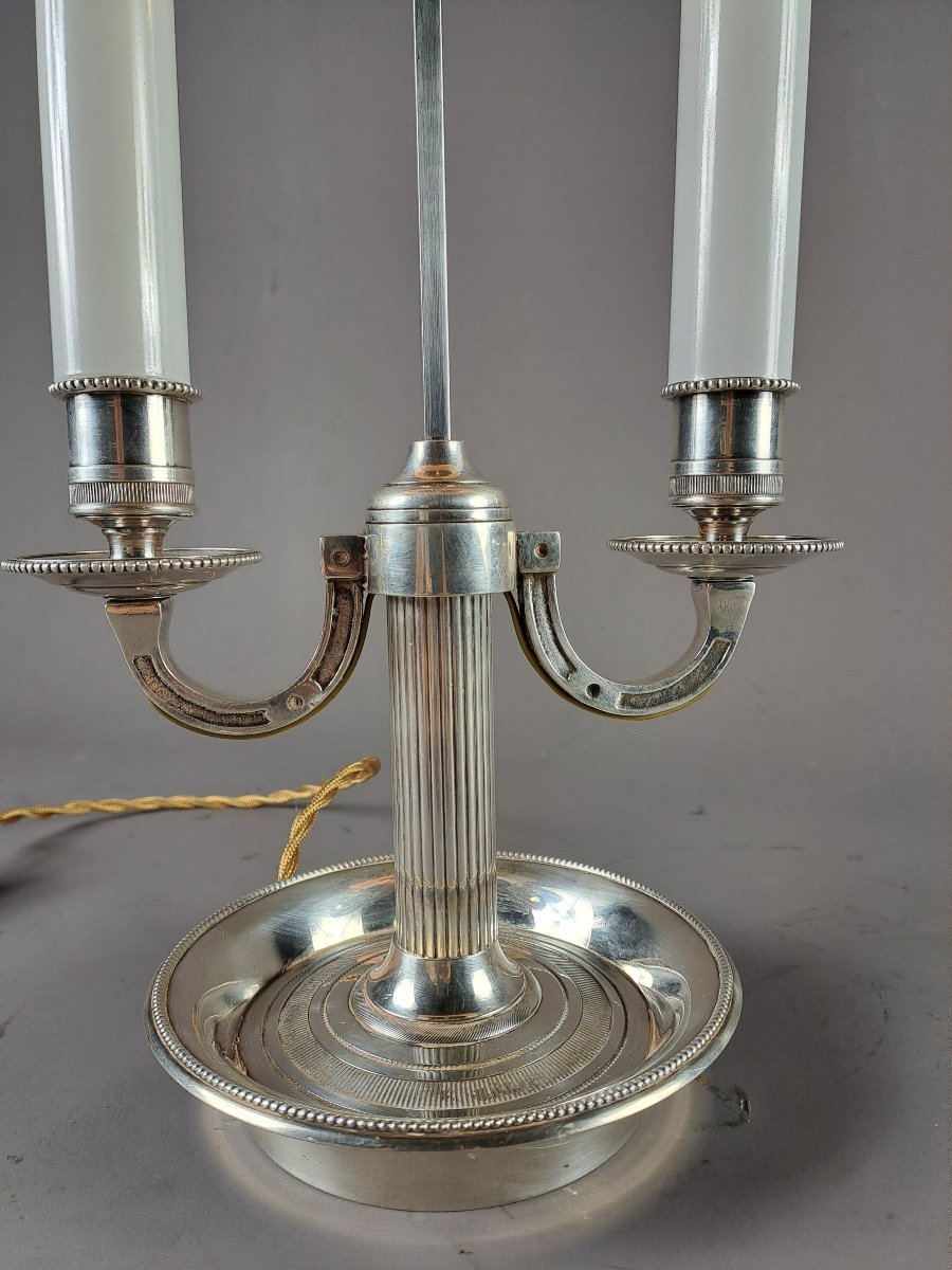 Lampe bouillotte de style Louis XVI en bronze argenté-photo-4
