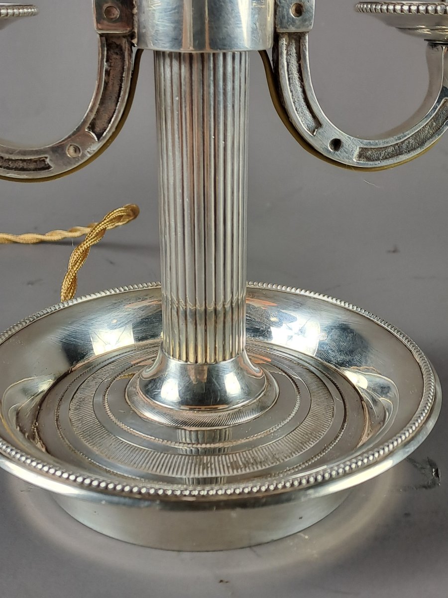 Lampe bouillotte de style Louis XVI en bronze argenté-photo-1