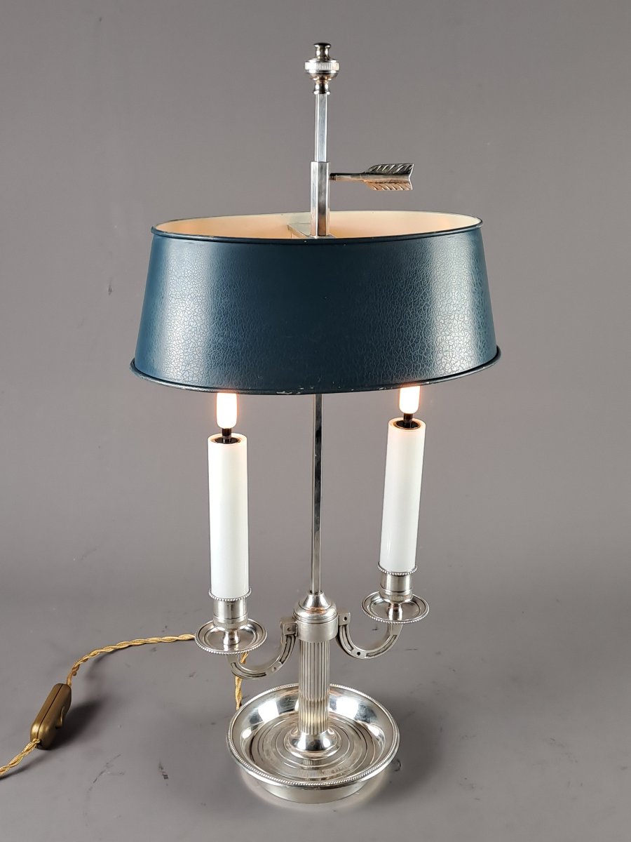 Lampe bouillotte de style Louis XVI en bronze argenté-photo-3