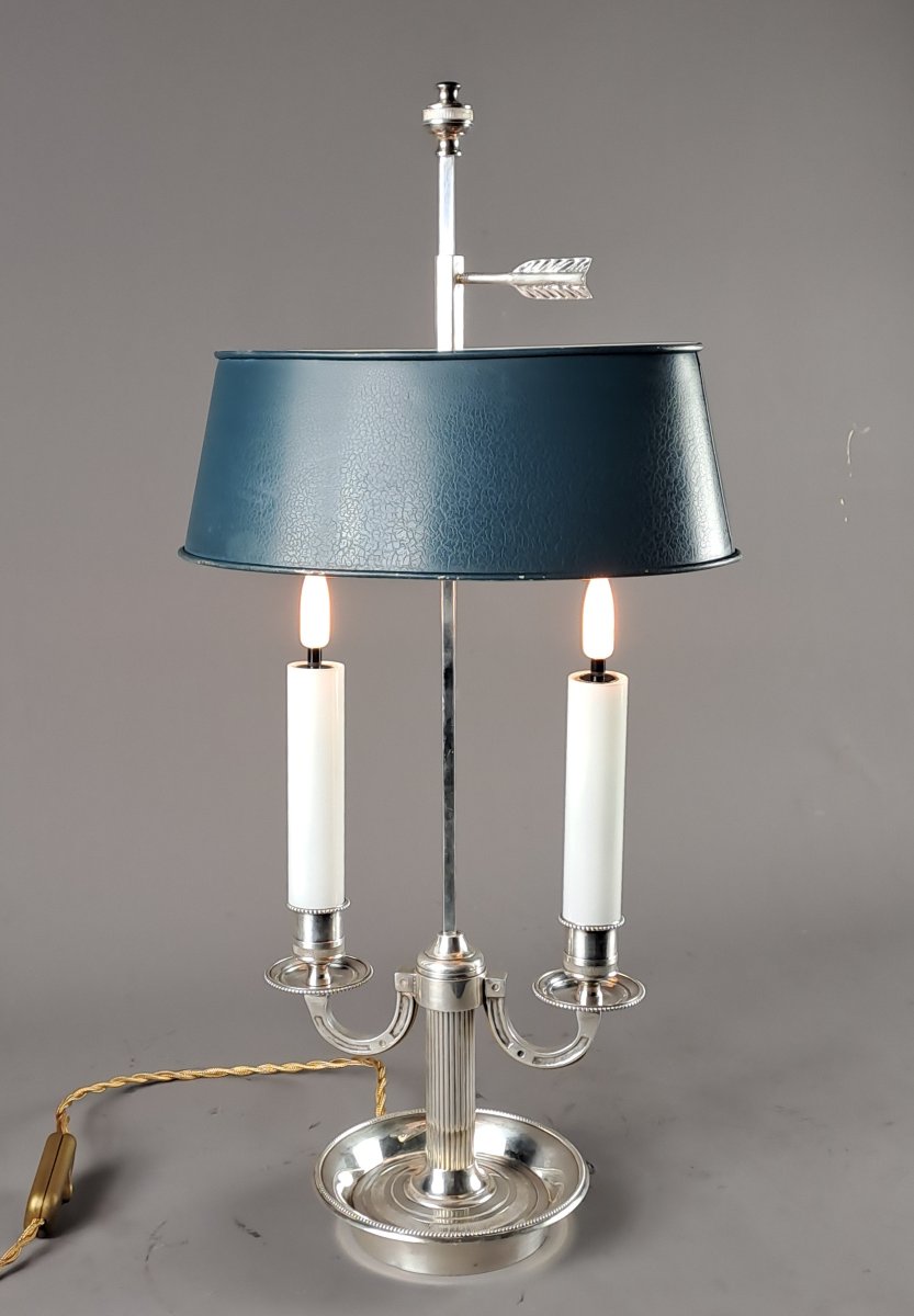 Lampe bouillotte de style Louis XVI en bronze argenté