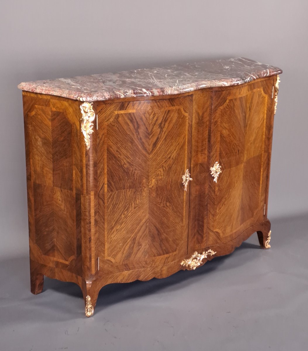 Large Sideboard In Rosewood Marquetry And Gilt Bronze-photo-2