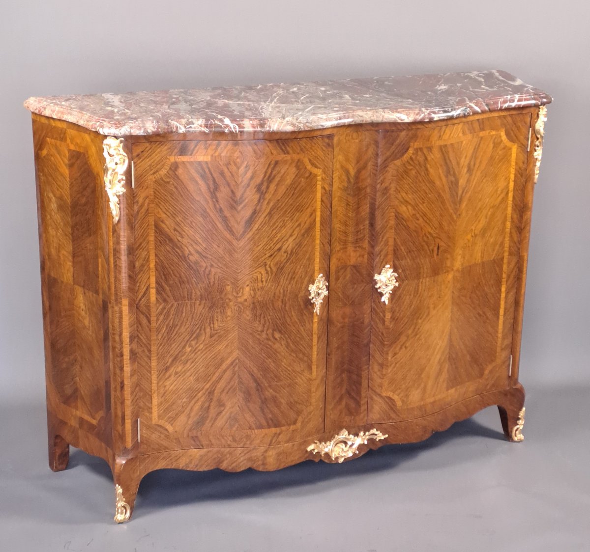 Large Sideboard In Rosewood Marquetry And Gilt Bronze