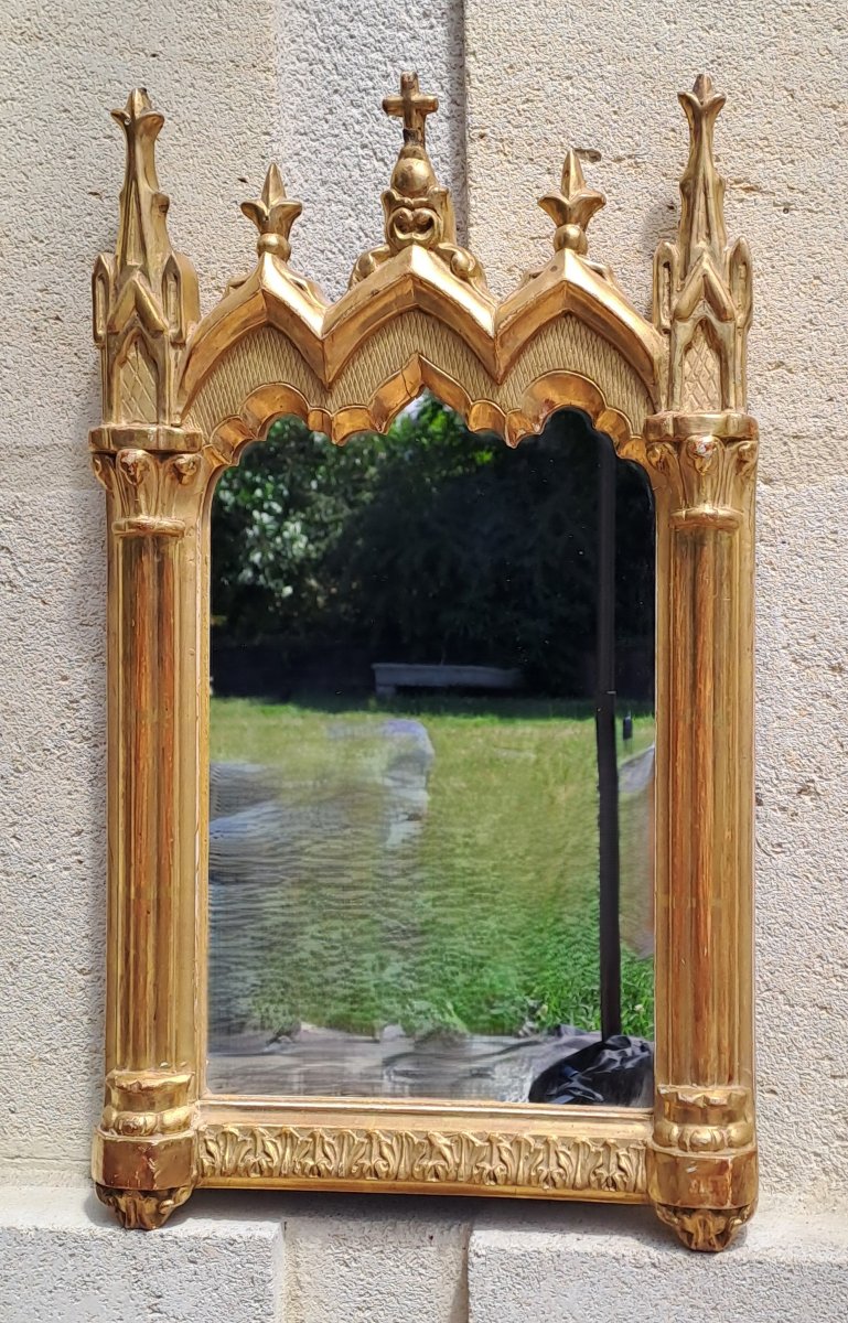 miroir ancien néo-gothique - dorure à la feuille - XIXème siècle-photo-2