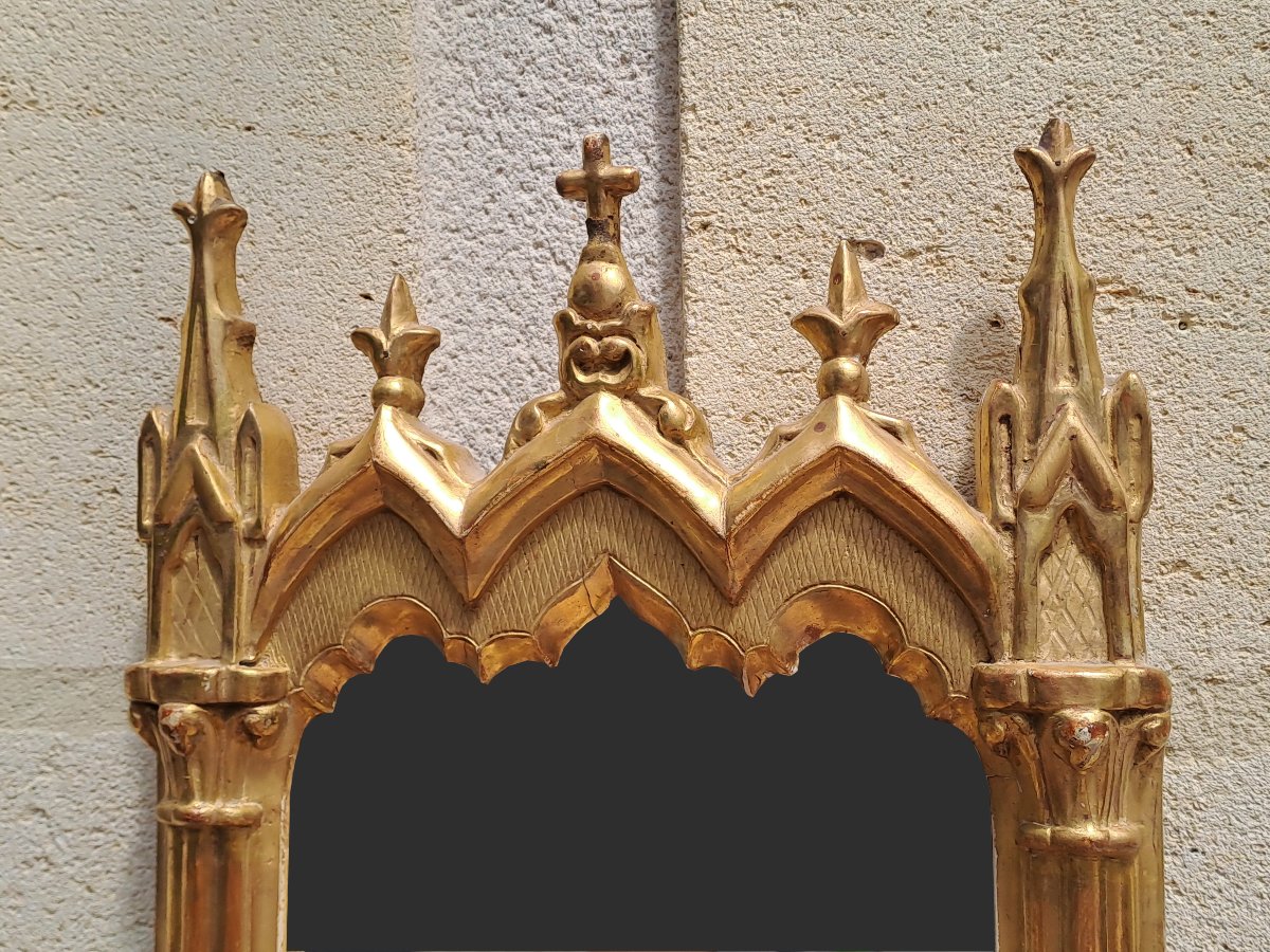 miroir ancien néo-gothique - dorure à la feuille - XIXème siècle-photo-4