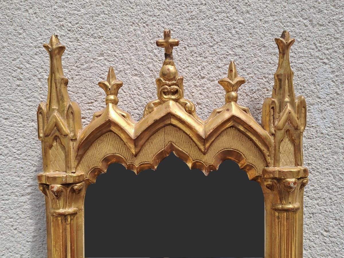 miroir ancien néo-gothique - dorure à la feuille - XIXème siècle-photo-3