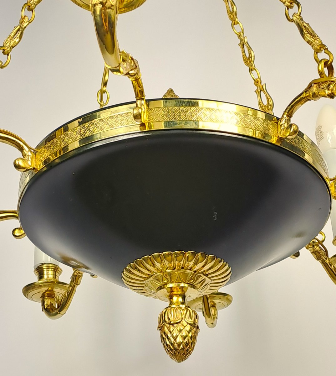 Lustre de style Empire 8 feux en bronze doré-photo-3