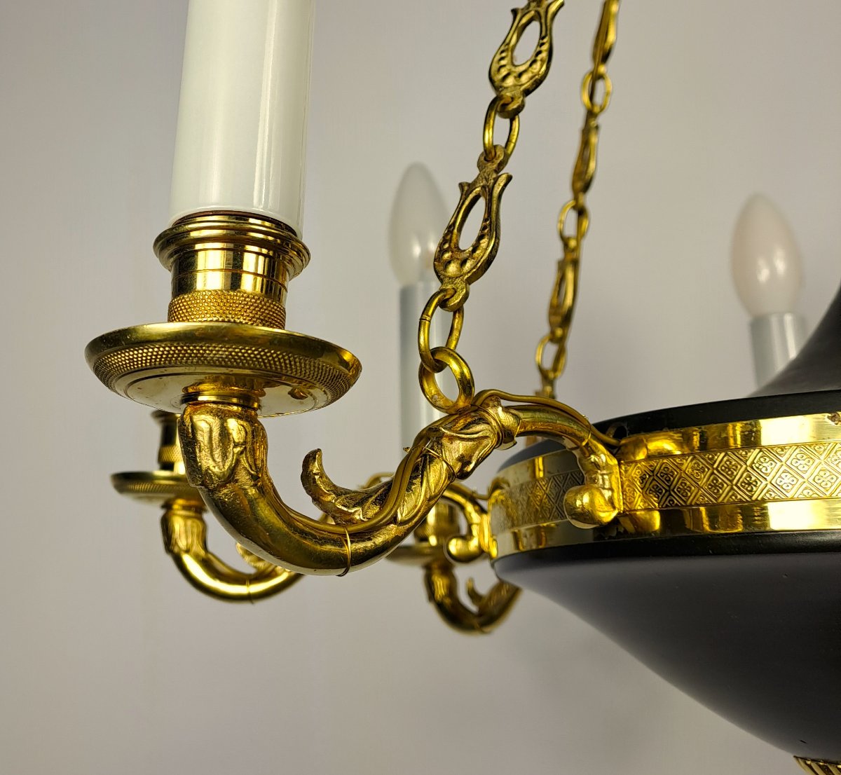 Lustre de style Empire 8 feux en bronze doré-photo-4