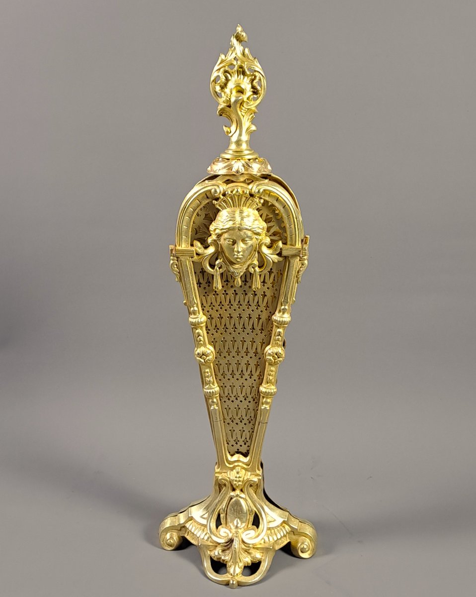 Gilded Bronze Fan-shaped Fire Screen -photo-2