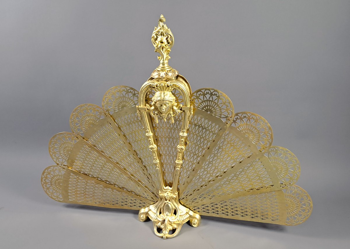 Gilded Bronze Fan-shaped Fire Screen -photo-2