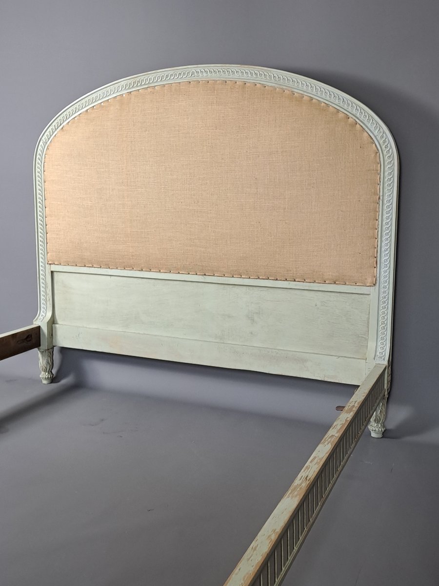 Louis XVI-style Bed Made Of Carved Wood And Finished In Gray Lacquer-photo-4