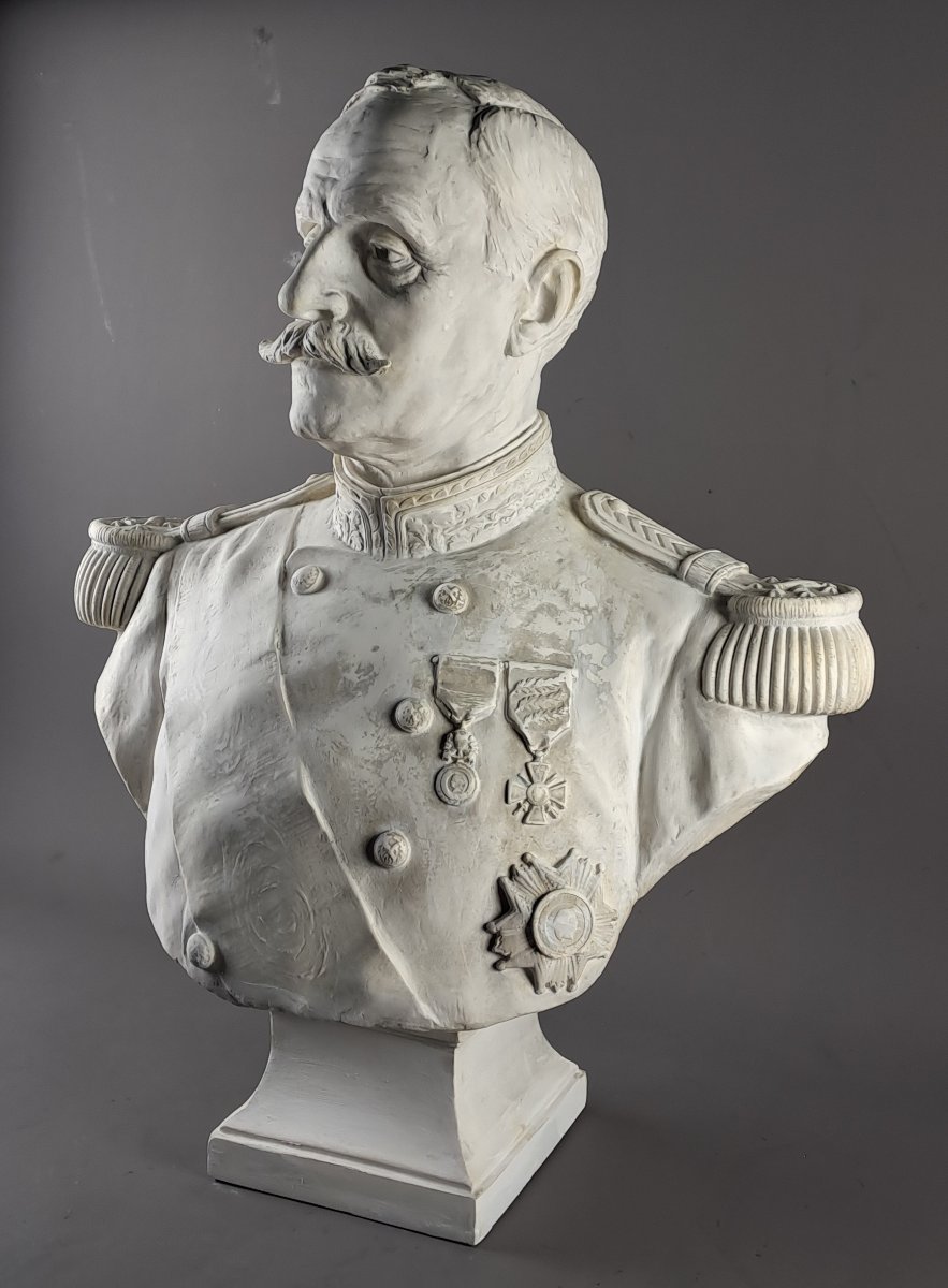 Large Plaster Bust Of Marshal Foch By Auguste Maillard (75 Cm)-photo-2