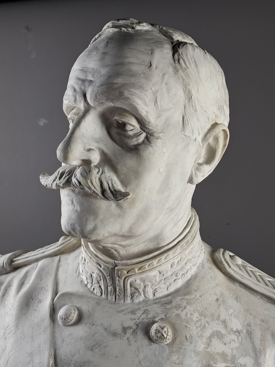 Large Plaster Bust Of Marshal Foch By Auguste Maillard (75 Cm)-photo-3