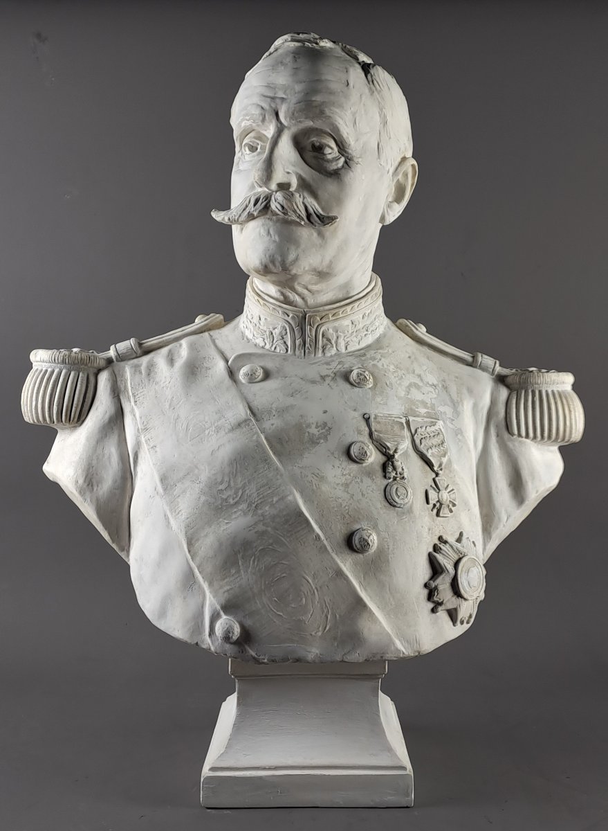 Large Plaster Bust Of Marshal Foch By Auguste Maillard (75 Cm)-photo-3