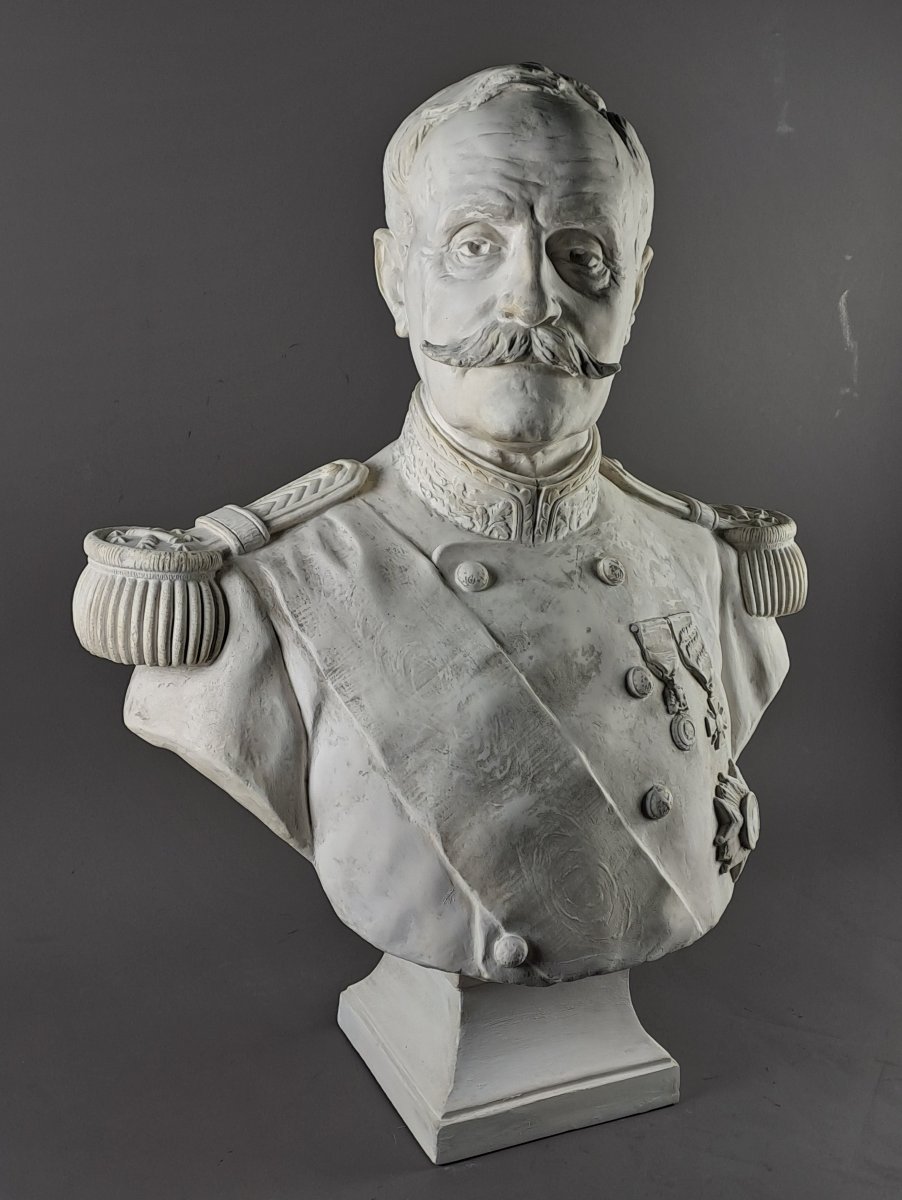 Large Plaster Bust Of Marshal Foch By Auguste Maillard (75 Cm)-photo-4