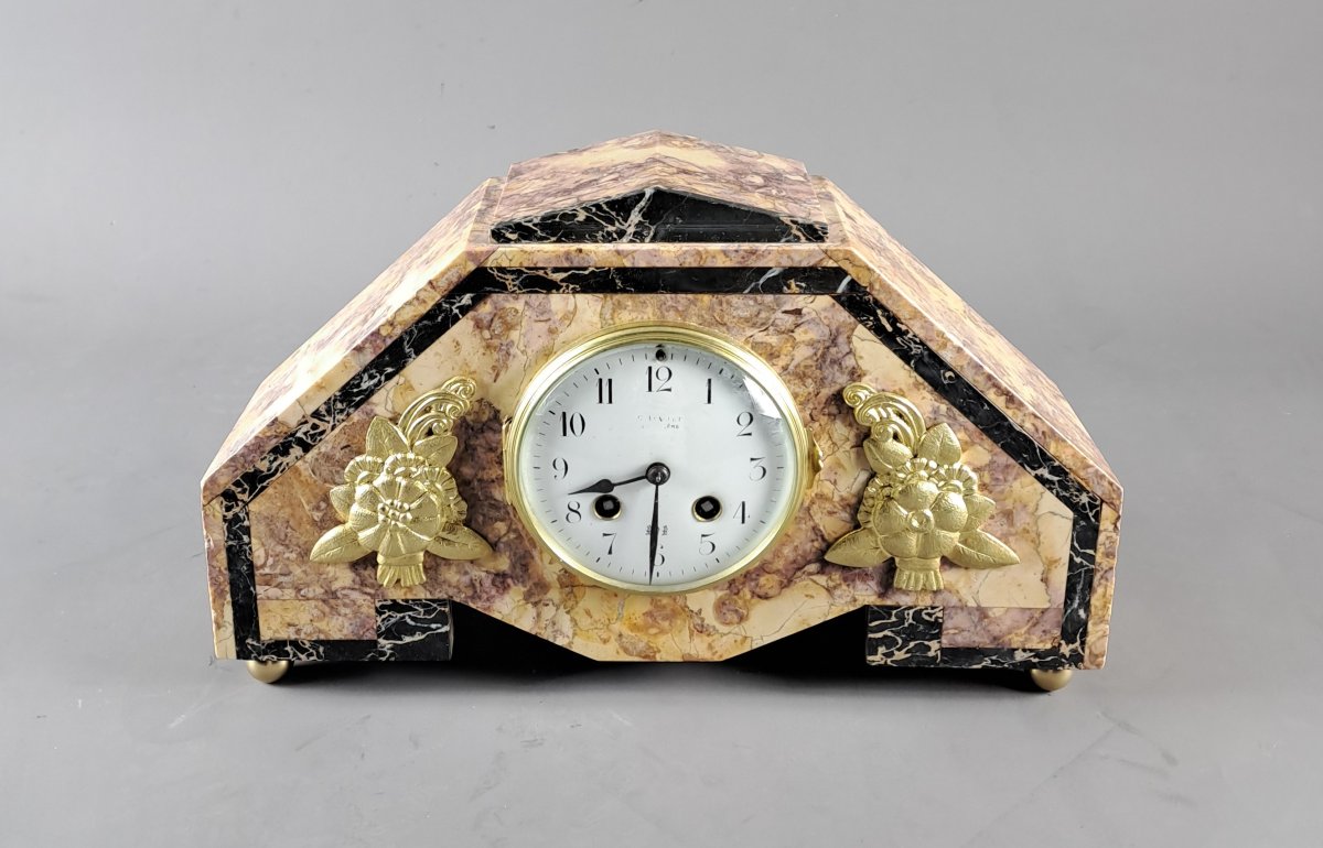 Art Deco Clock Made Of Marble And Gilded Bronze-photo-2
