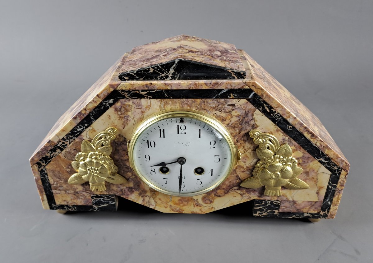 Art Deco Clock Made Of Marble And Gilded Bronze-photo-3