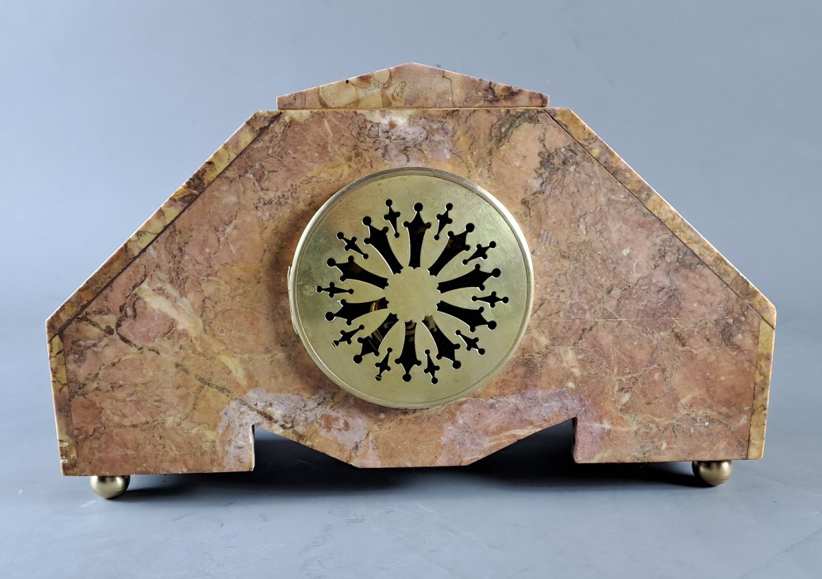 Art Deco Clock Made Of Marble And Gilded Bronze-photo-4