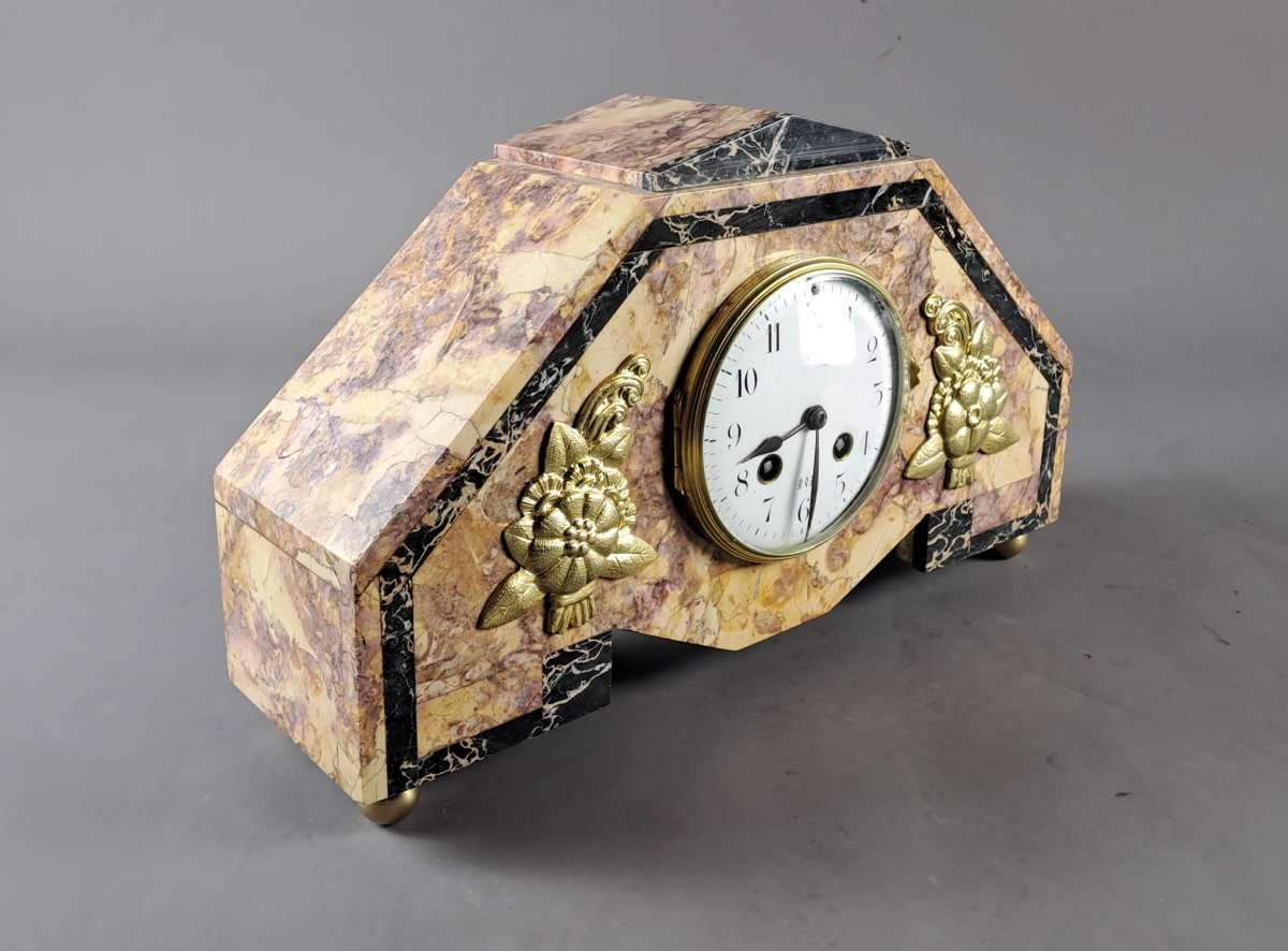 Art Deco Clock Made Of Marble And Gilded Bronze-photo-2