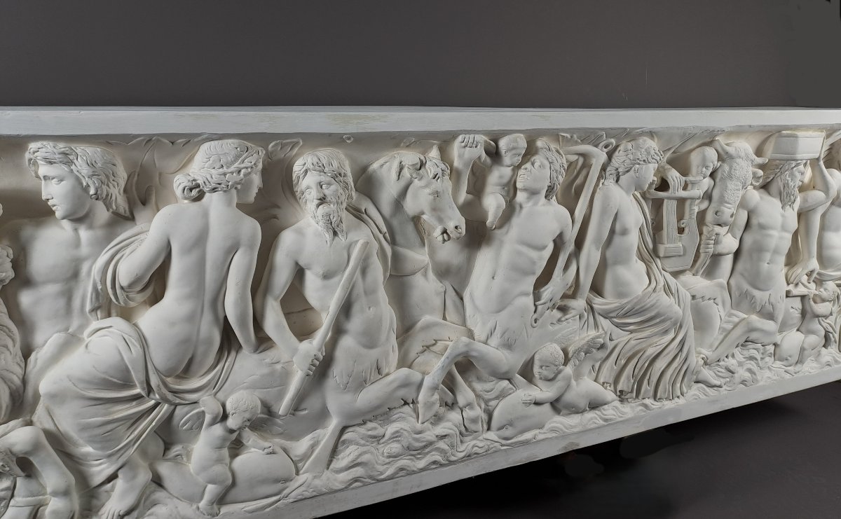 Grand bas-relief en plâtre (240cm) – cortège marin mythologique dit des Néréides-photo-2