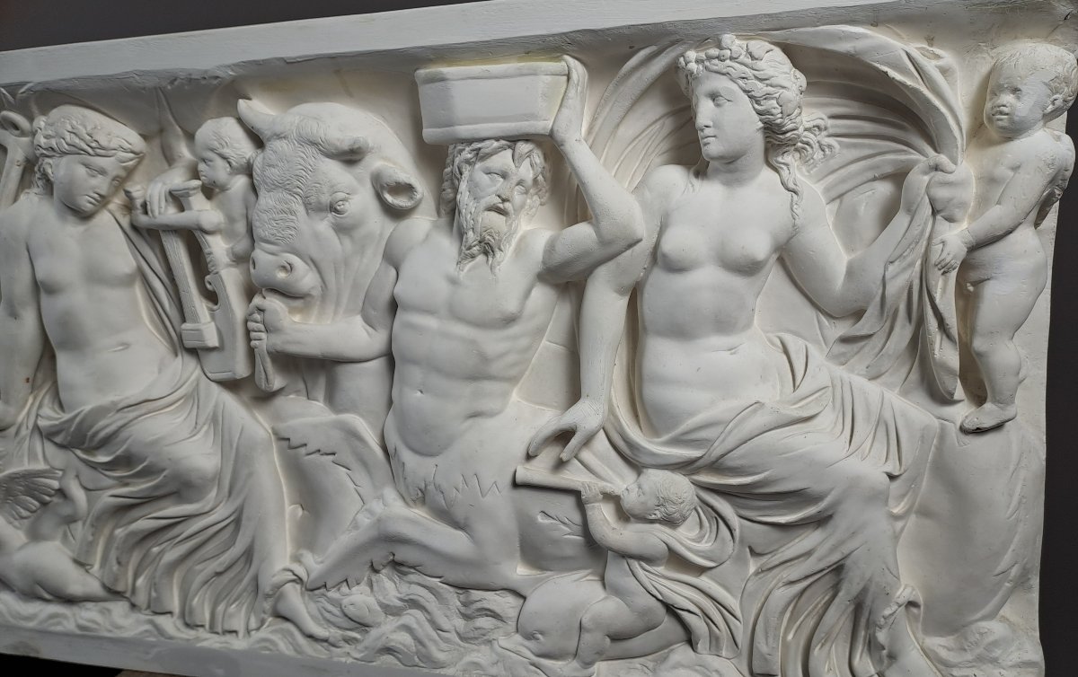Grand bas-relief en plâtre (240cm) – cortège marin mythologique dit des Néréides-photo-4