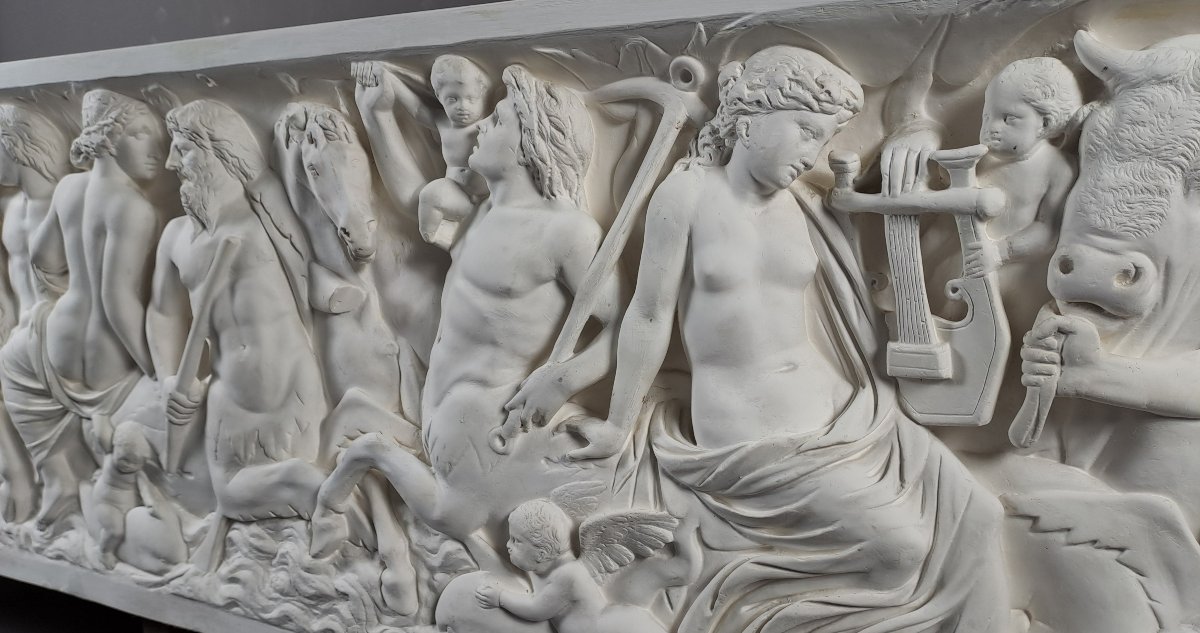 Grand bas-relief en plâtre (240cm) – cortège marin mythologique dit des Néréides-photo-1