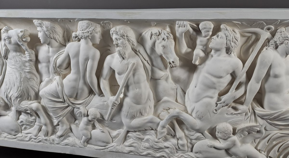 Grand bas-relief en plâtre (240cm) – cortège marin mythologique dit des Néréides-photo-2
