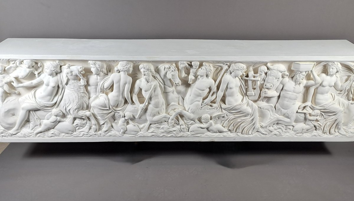 Grand bas-relief en plâtre (240cm) – cortège marin mythologique dit des Néréides-photo-8